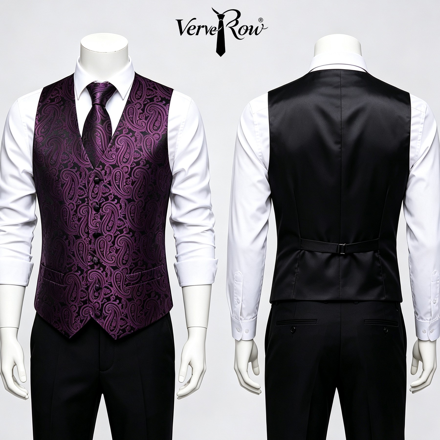 Men Formal Wear Purple - ربطة عنق أرجوانية للرجال مع منديل