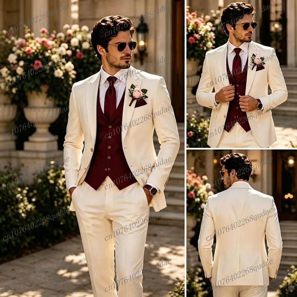 Formal Wear Jersey For Men - بدلة رجالية رسمية باللونين الأبيض والبورجوندي