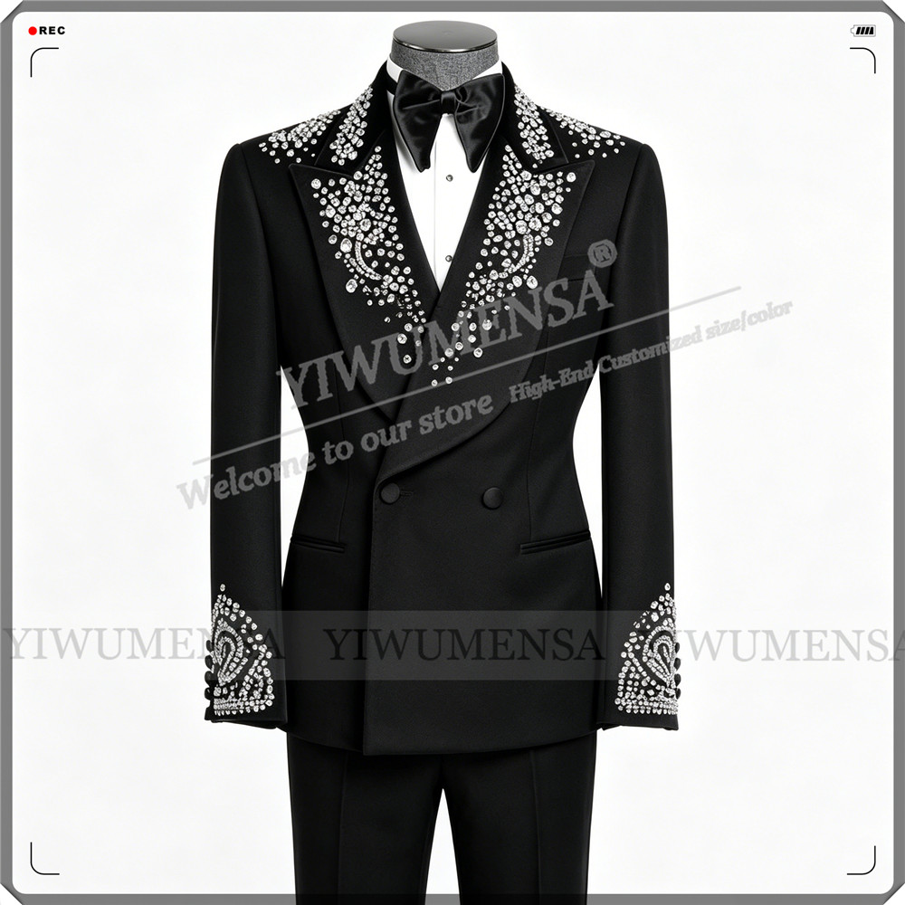 Formal Wear Jersey For Men - بدلة زفاف فاخرة للرجال مزينة بالأحجار