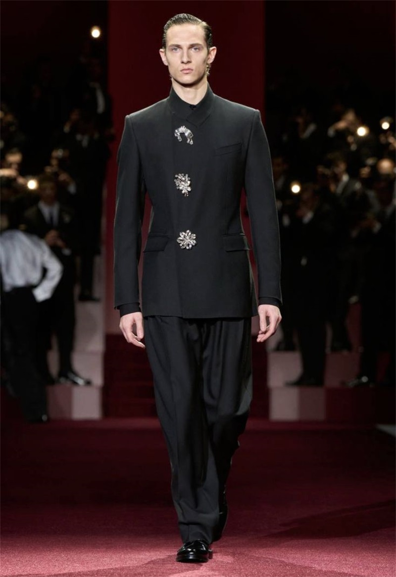 Formal Wear Jersey For Men - أسود بلورات الرجال البدلة مجموعة 2