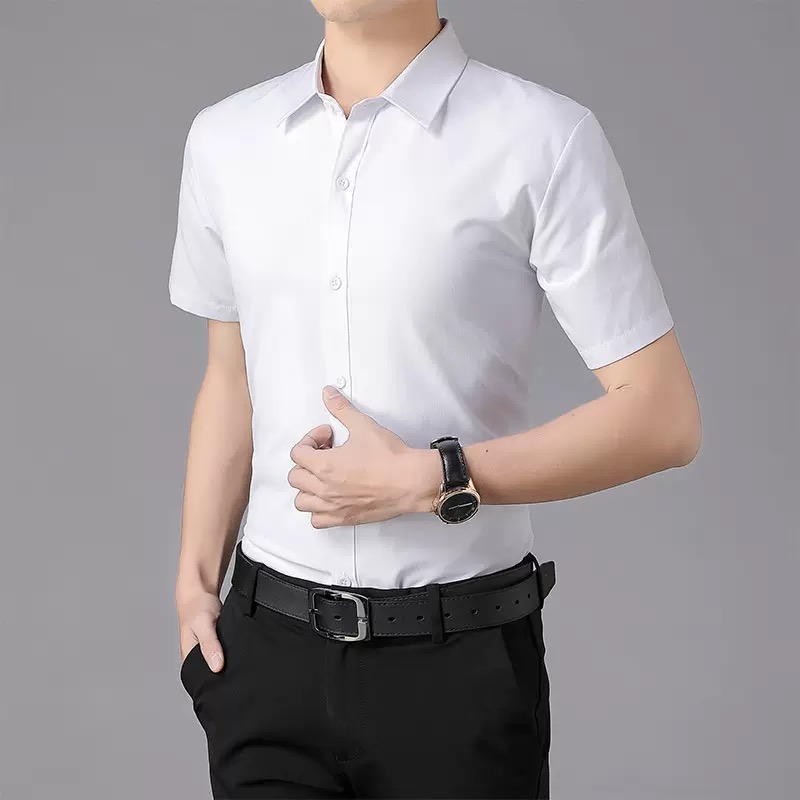 Men Formal Wear Summer - قميص أبيض صيفي رقيق بأكمام قصيرة