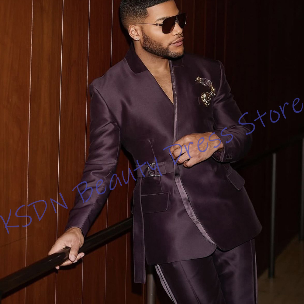 Men Formal Wear Purple - طقم بدلة رجالية أنيقة من الساتان