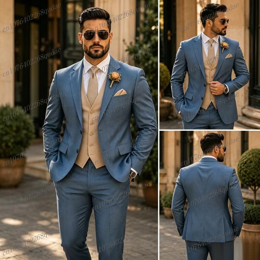 Formal Wear Jersey For Men - بدلة رجالية رسمية باللونين الأزرق والبيج