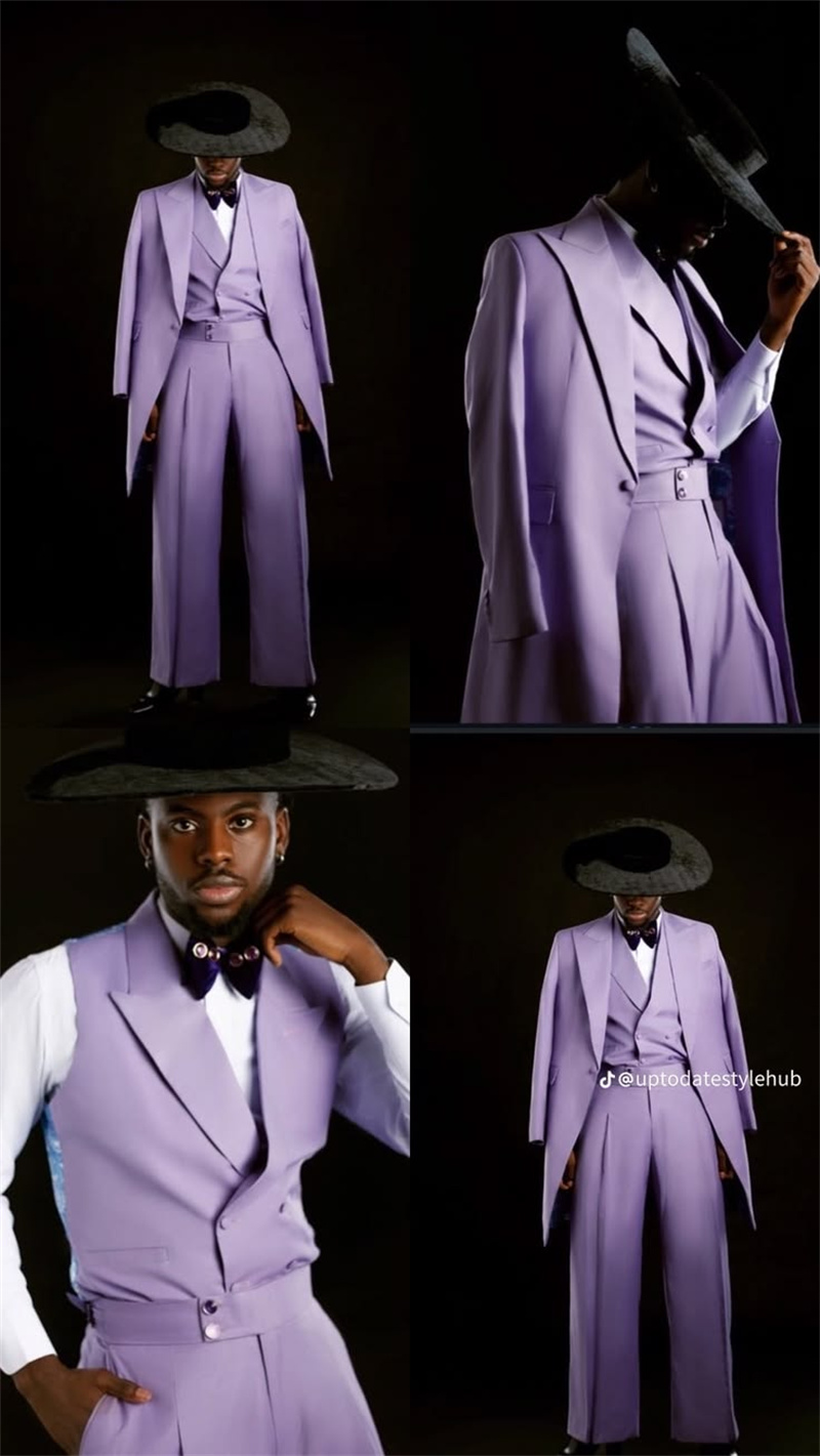 طقم بدلة رجالي أرجواني من 3 قط - مراجعة Men Formal Wear Purple وسعره