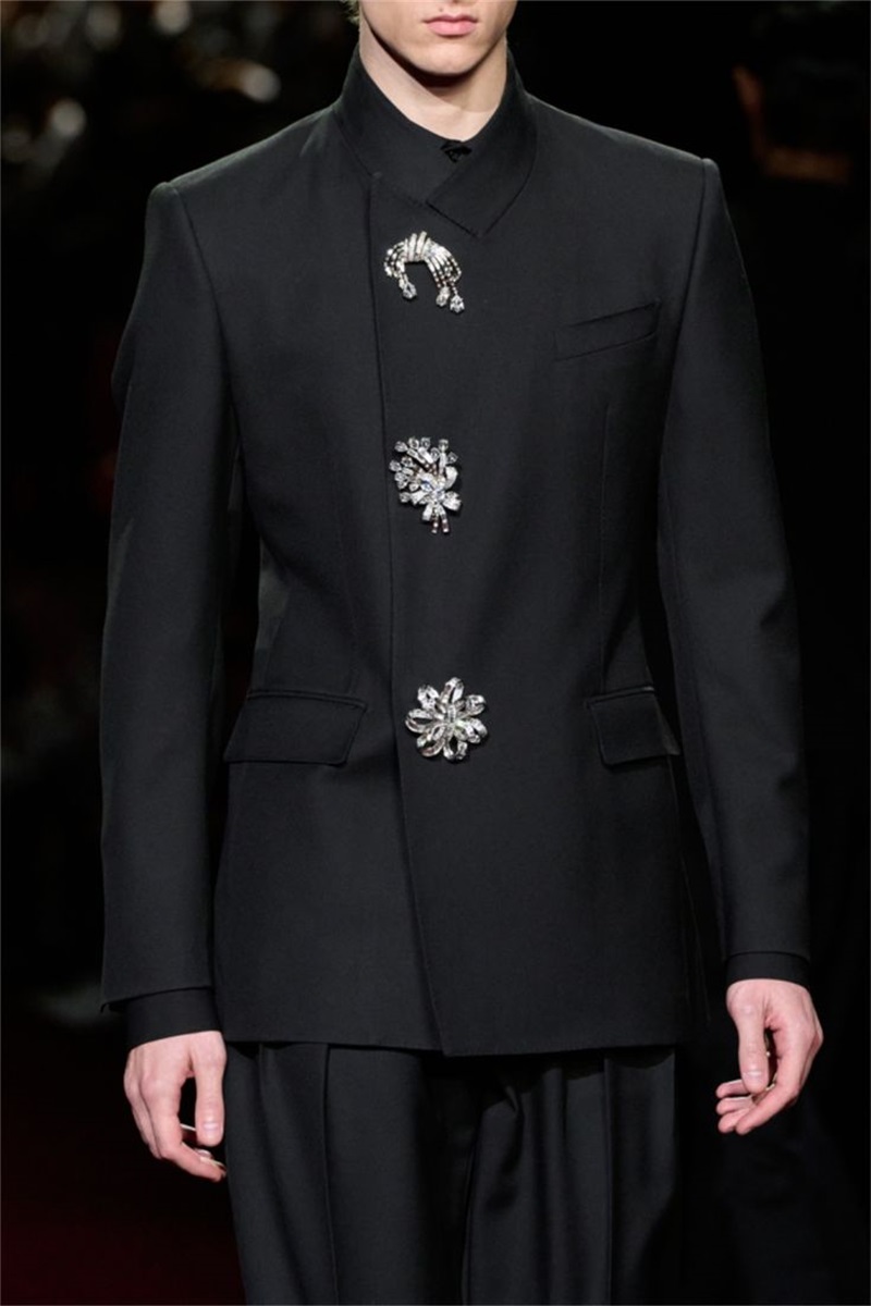 أسود بلورات الرجال البدلة مجمو - مراجعة Formal Wear Jersey For Men وسعره