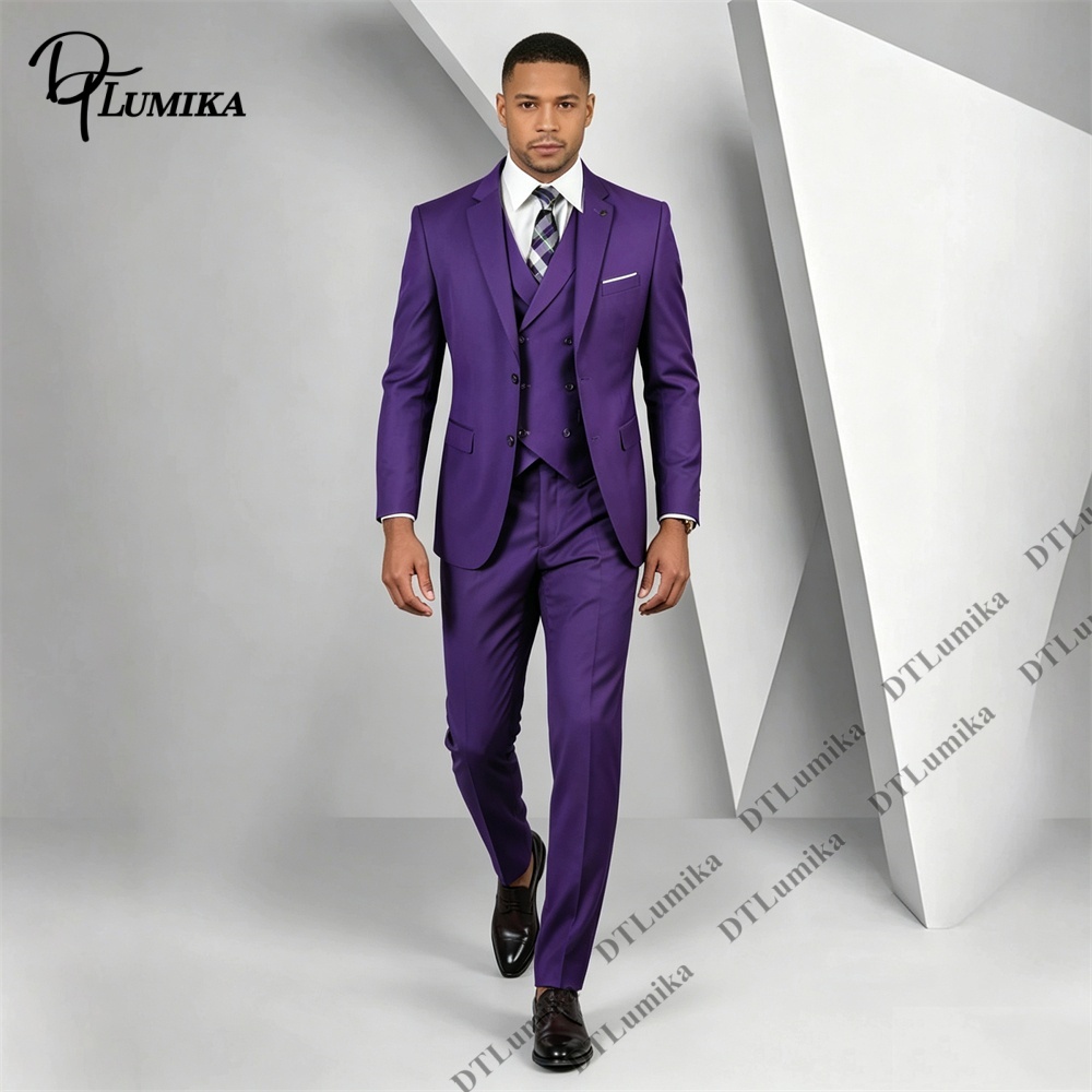 بدلة رجالية من 3 قطع باللون ال - مراجعة Men Formal Wear Purple وسعره